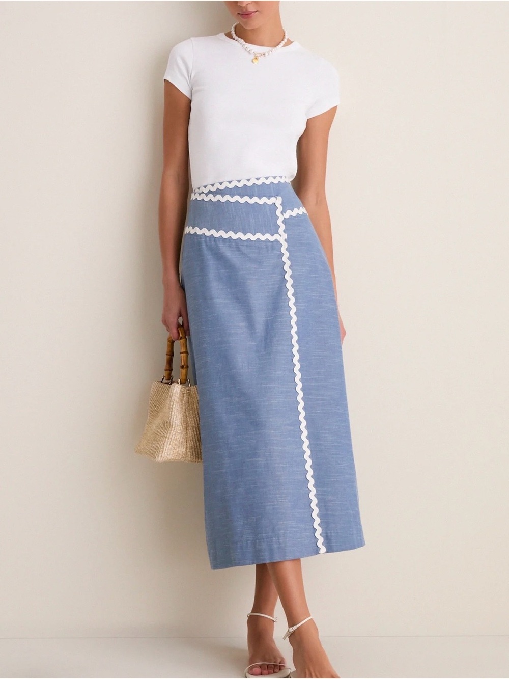 New Tuckernuck Chambray Ric Rac Marcy Maxi Skirt Size 10 Preppy Elevated